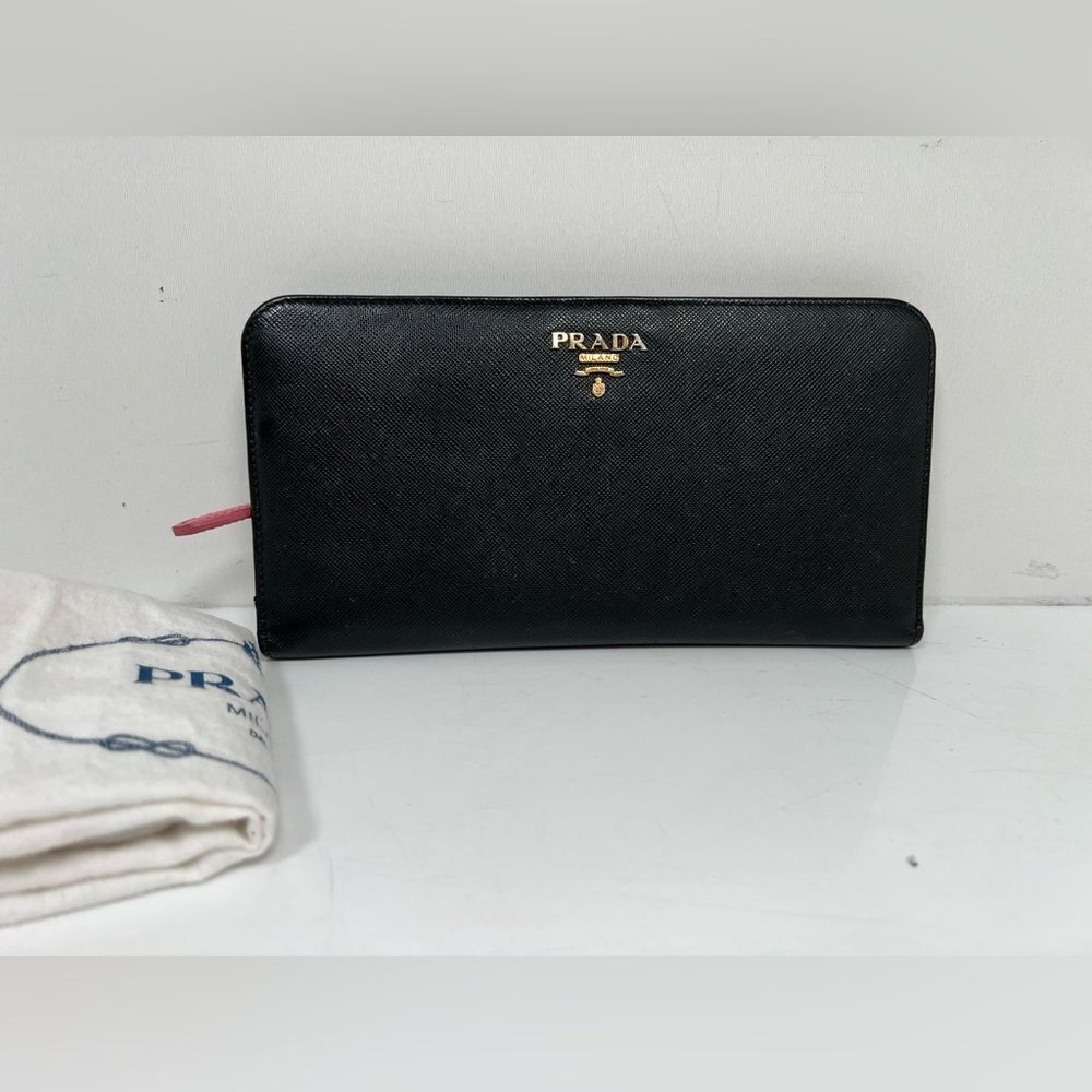 Prada Black Saffiano Leather Long Wallet